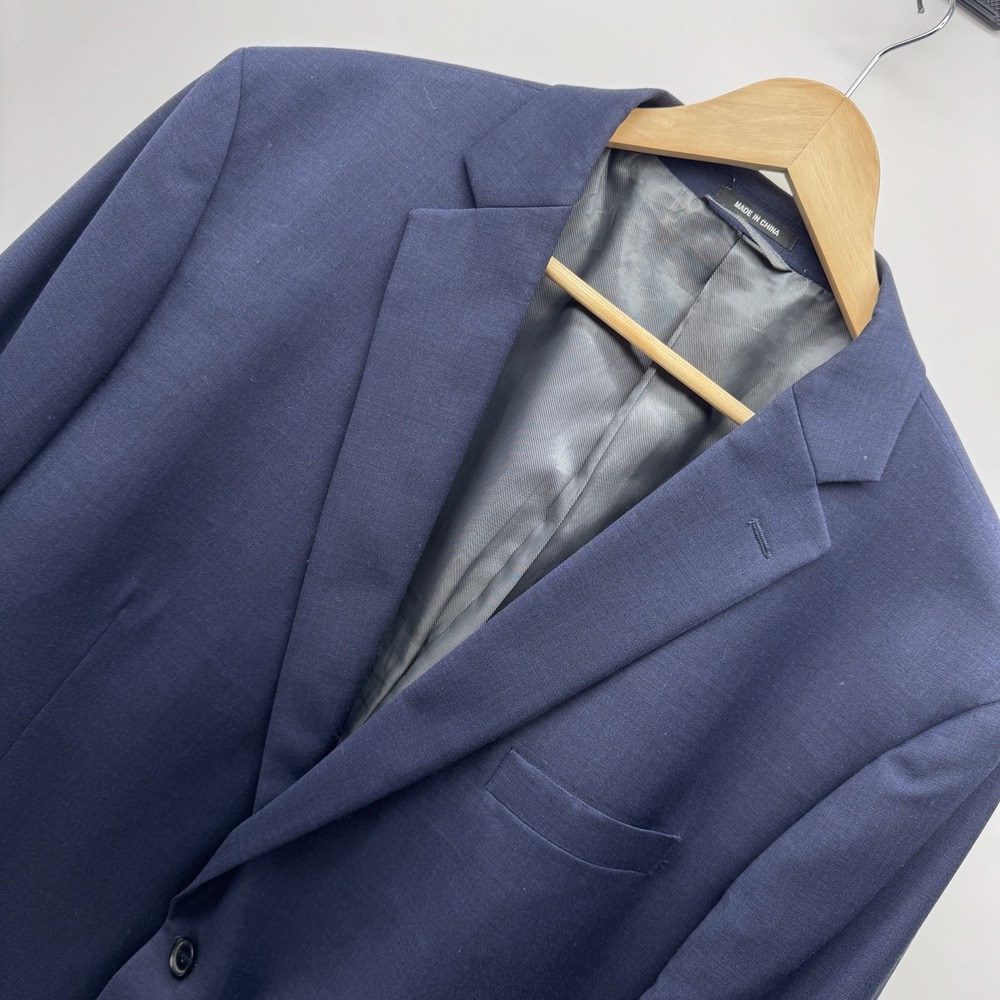 Claiborne Mens 50R Suit Jacket Blue Wool Blend 2 Button Double Vent Blazer